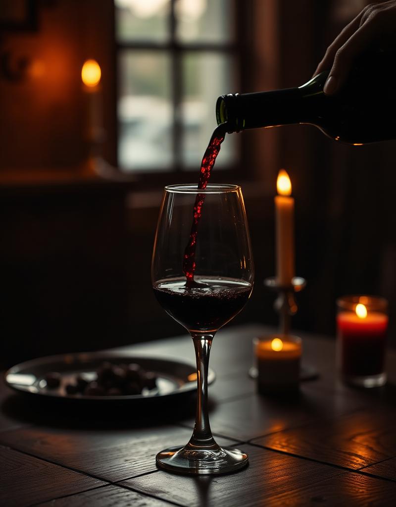 Red wine being poured by candlelight